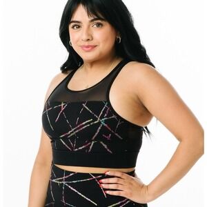 NEW ZYIA Active Women's Size XXL Abstract All Star Bra Multicolor Racerback Zip